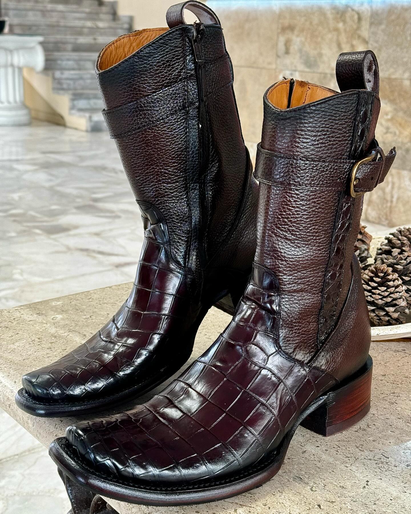 2024 Men's Denim Genuine Leather Casual Boots