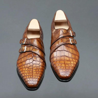 Italian crocodile leather light luxury shoes