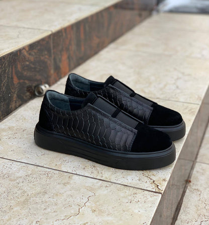 Black Vintage Crocodile Leather Sneakers