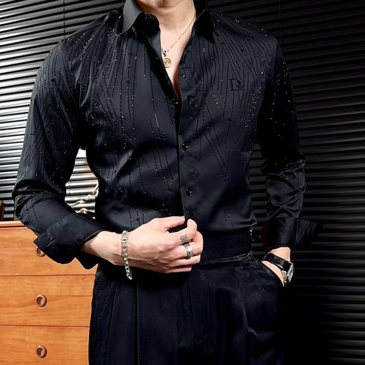 Italian men's light luxury rhinestone shirt