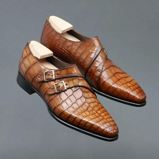 Italian crocodile leather light luxury shoes