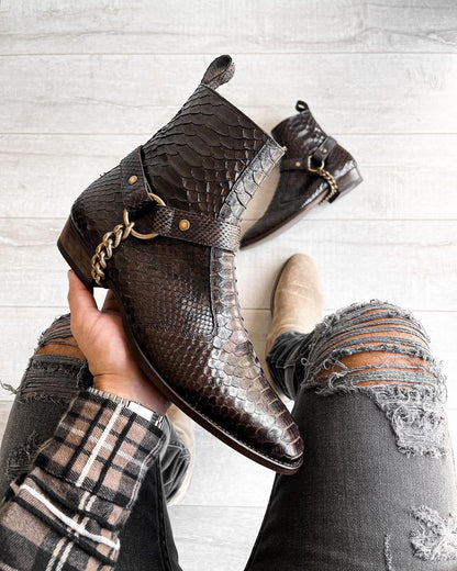 Luxe python leather harness boots