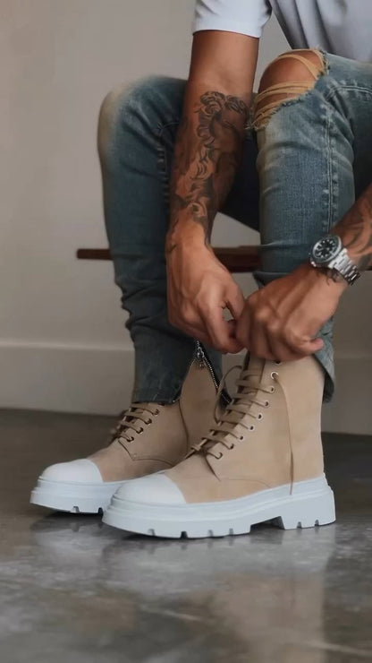 Men's Beige Combat Boots