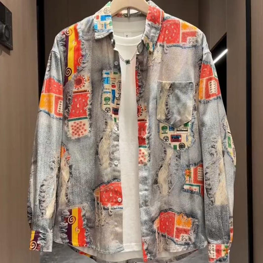 Fall Vintage Painted Ripped Jacket