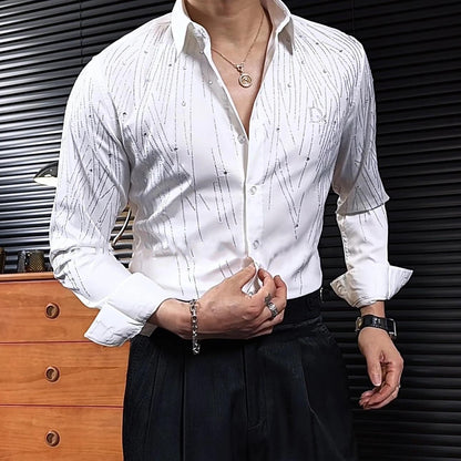 Italian men's light luxury rhinestone shirt