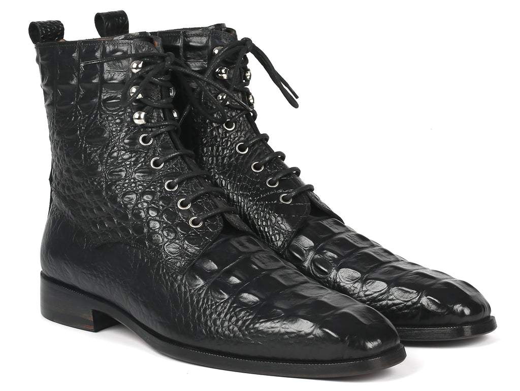 Crocodile Textured Calfskin Handmade Zipper Boots