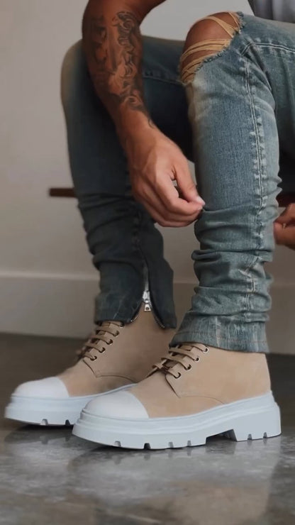 Men's Beige Combat Boots