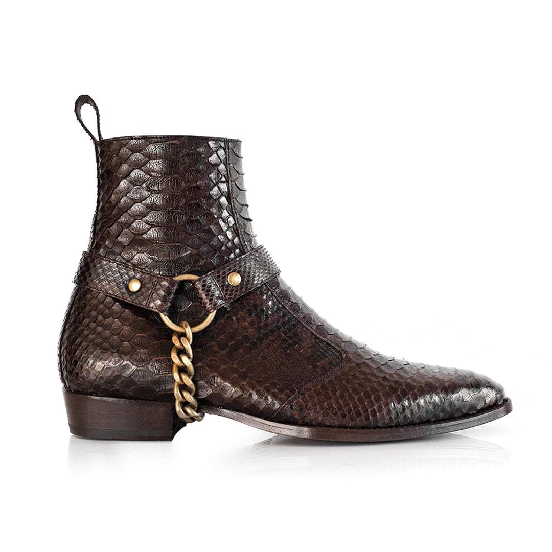 Luxe python leather harness boots