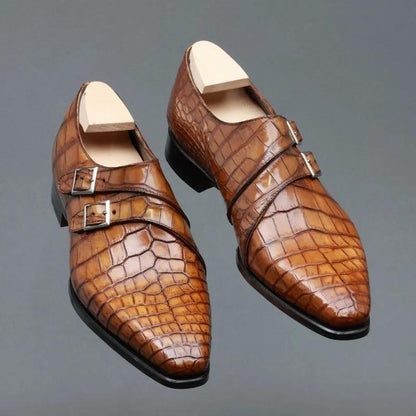 Italian crocodile leather light luxury shoes