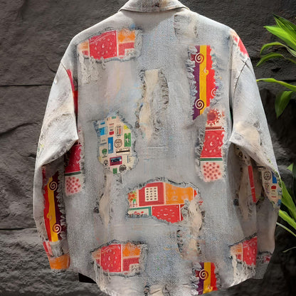 Fall Vintage Painted Ripped Jacket