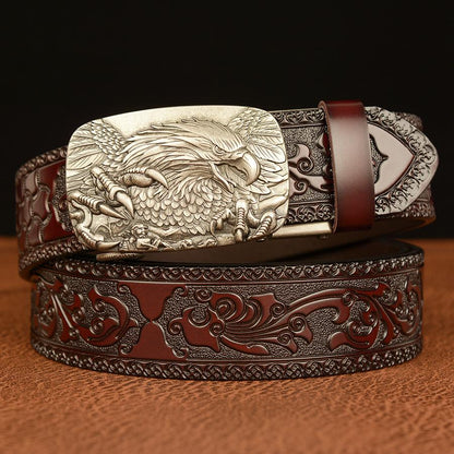 Men's cowhide vintage carved eagle belt
