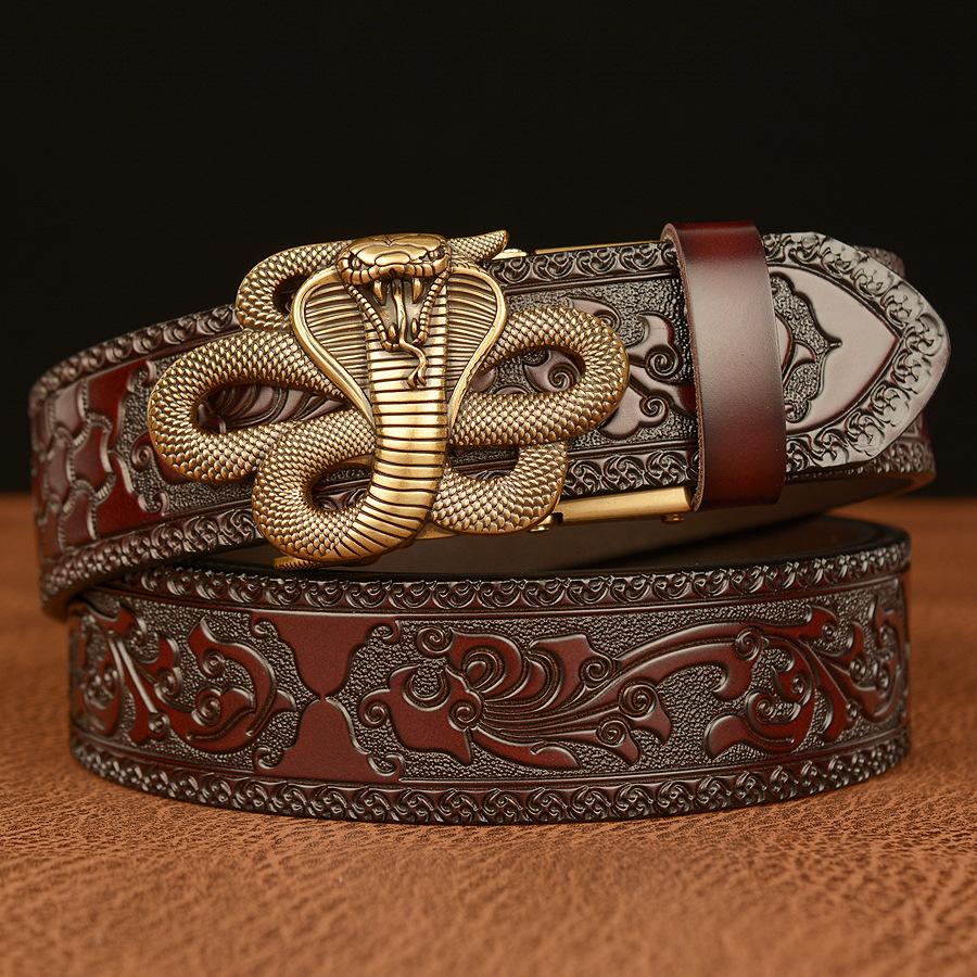Men's Cowhide Vintage Carved Cobra Belt