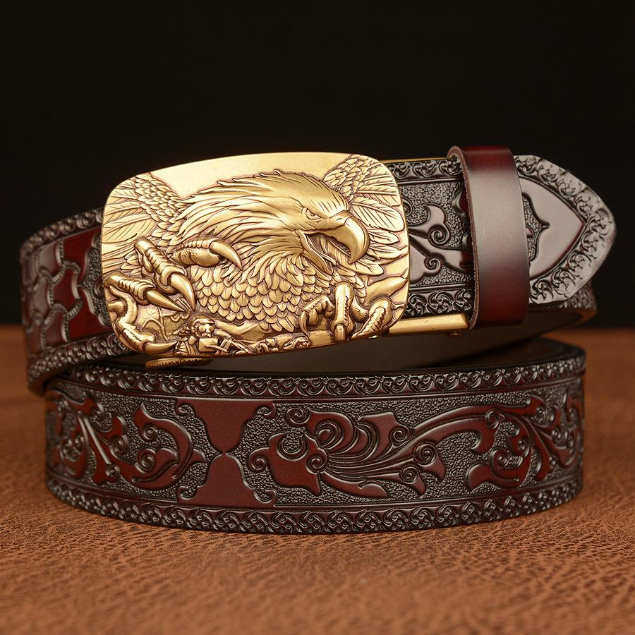 Men's cowhide vintage carved eagle belt