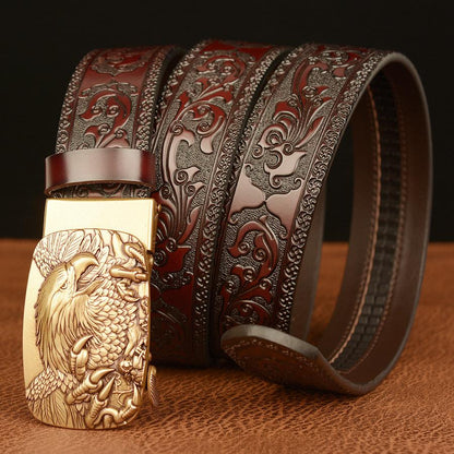 Men's cowhide vintage carved eagle belt