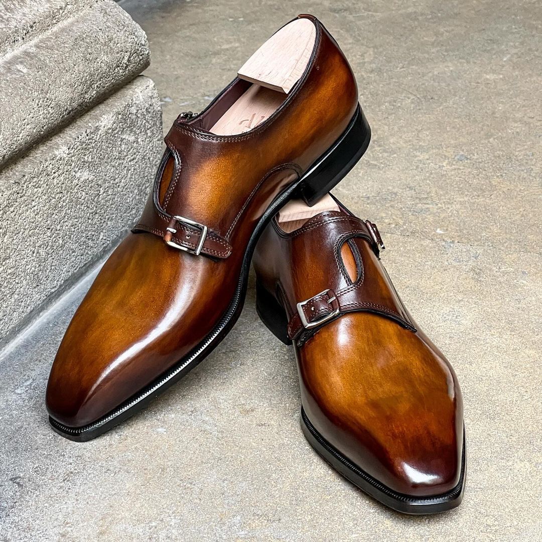 Italian classic monk leather shoes