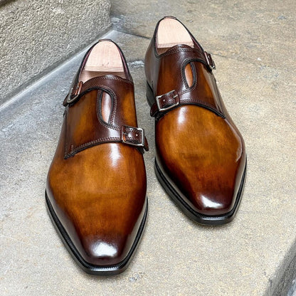 Italian classic monk leather shoes