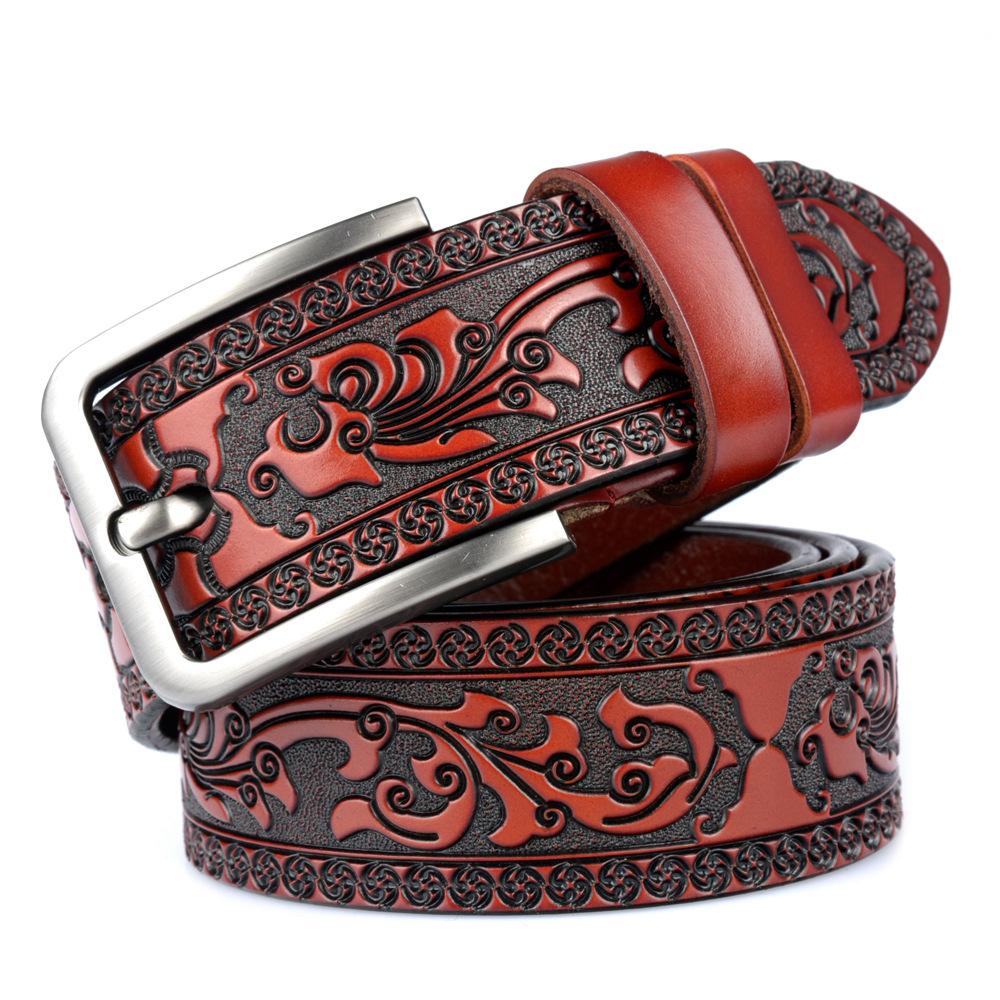 Men's cowhide vintage engraved belt