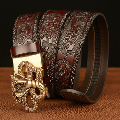 Men's Cowhide Vintage Carved Cobra Belt