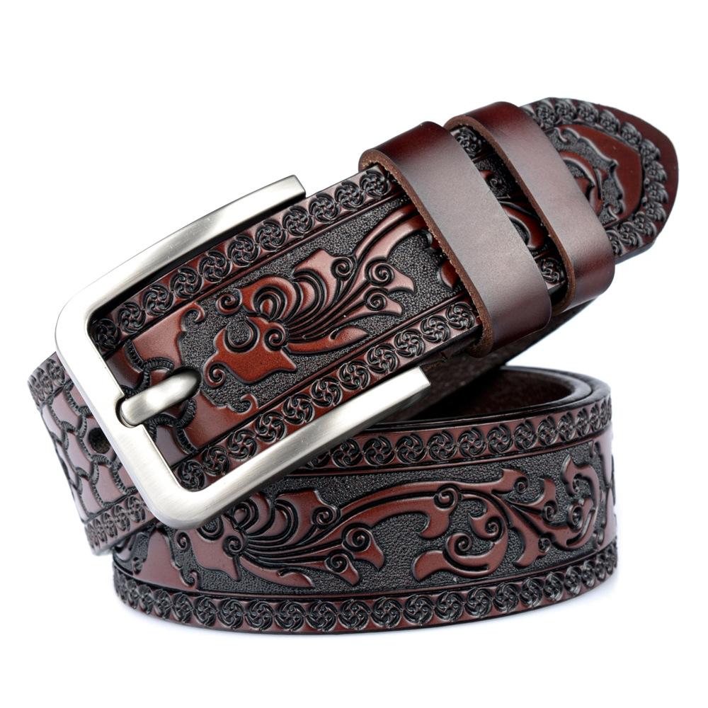 Men's cowhide vintage engraved belt