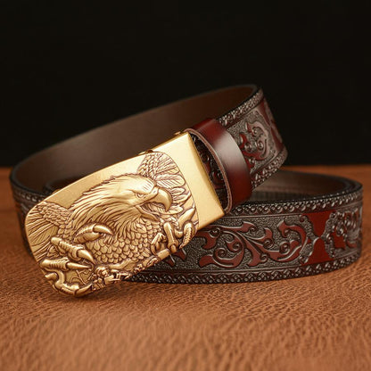 Men's cowhide vintage carved eagle belt