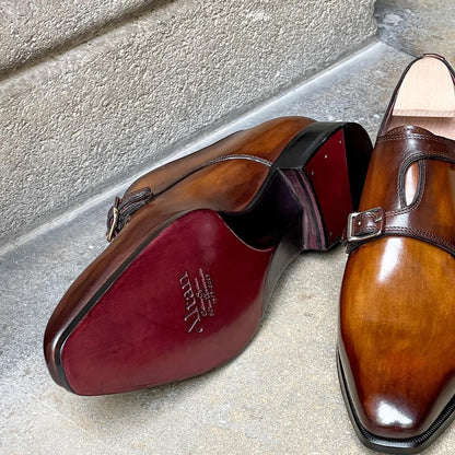 Italian classic monk leather shoes