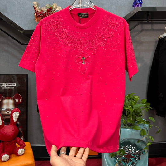 High quality T-shirt with hot stamping diamond embroidery