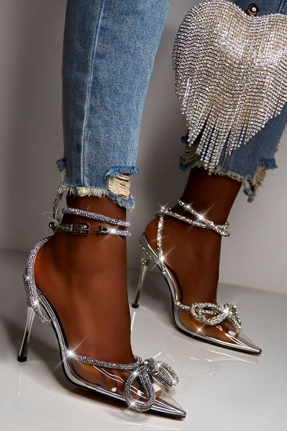 Fashion Wrap Diamond Bow High Heels