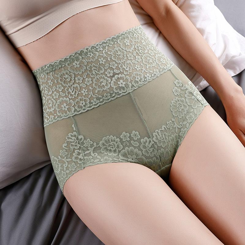 Sexy high waist belly lace mesh panties