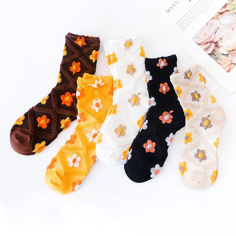 Three-dimensional floral cotton socks