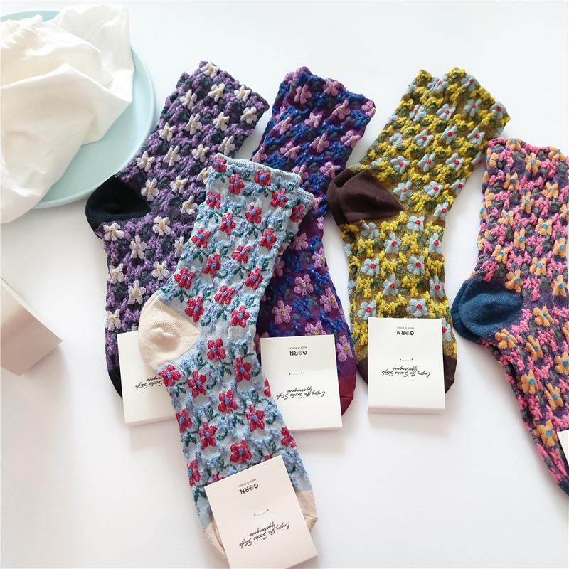 Five-color floral knit socks