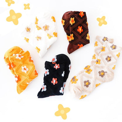 Three-dimensional floral cotton socks